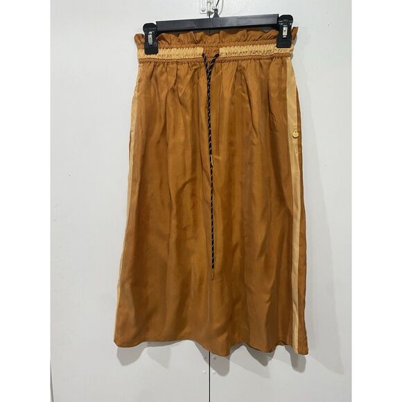 Scotch & Soda Skirt XSmall Drawstring Tied Waist Striped Sides Cupro Short Brown - Picture 2 of 8